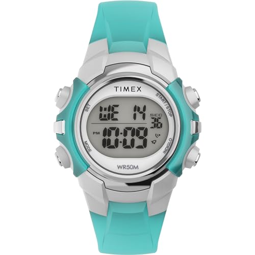 Timex Sport Unisex-Armbanduhr, 33 mm, blaues Kunstharzarmband, digitales Zifferblatt, silberfarbenes Gehäuse TW5M61400 von Timex