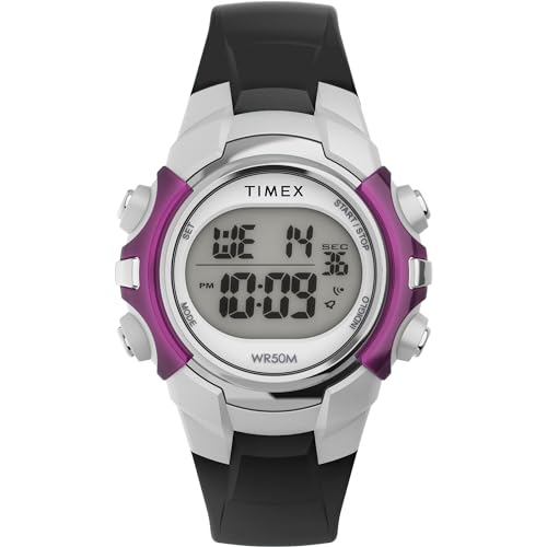 Timex Sport Unisex-Armbanduhr, 33 mm, schwarzes Kunstharzarmband, digitales Zifferblatt, schwarzes Gehäuse TW5M62700 von Timex
