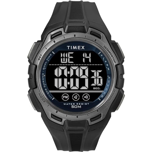 Timex Sport Unisex-Armbanduhr, 43 mm, schwarzes Polyurethan-Armband, digitales Zifferblatt, schwarzes Gehäuse TW5M63800 von Timex