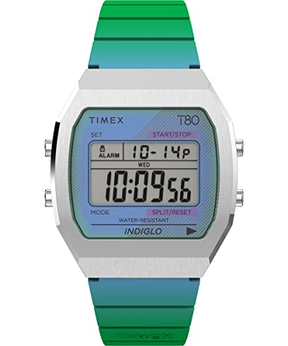 Timex T80 Unisex-Armbanduhr, 36 mm, blaues Kunstharzarmband, digitales Zifferblatt, Edelstahlgehäuse TW2V74500 von Timex