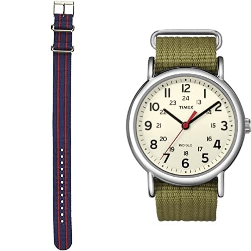 Timex Unisex Quarz mit Nylon Armband T2N651PF + Weekender Unisex Uhrenarmband TW7C03300 von Timex