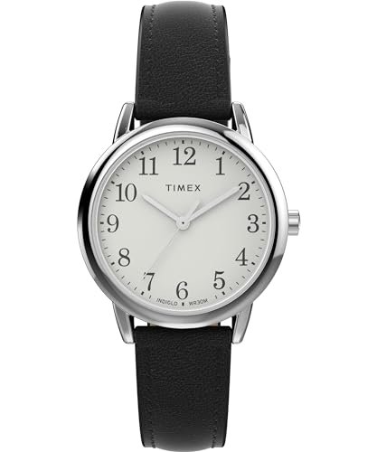 Timex Easy Reader Damen-Armbanduhr, 30 mm, schwarzes Armband, weißes Zifferblatt, silberfarbenes Gehäuse TW2W32500 Timex Easy Reader Damen-Armbanduhr, 30 mm, schwarzes Armband, weißes Zifferblatt, silberfarbenes Gehäuse TW2W32500 von Timex