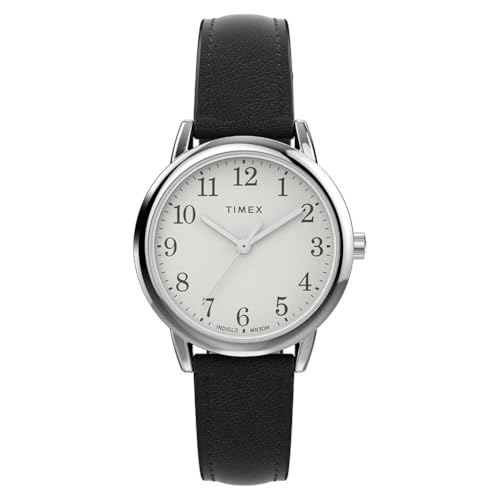 Timex Easy Reader Damen-Armbanduhr, 30 mm, schwarzes Armband, weißes Zifferblatt, silberfarbenes Gehäuse TW2W32500 von Timex