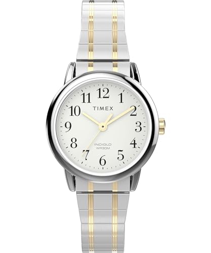 Timex Easy Reader Damen-Armbanduhr, 25 mm, zweifarbiges Edelstahl-Stretcharmband, weißes Zifferblatt, silberfarbenes Gehäuse TW2W52500 von Timex
