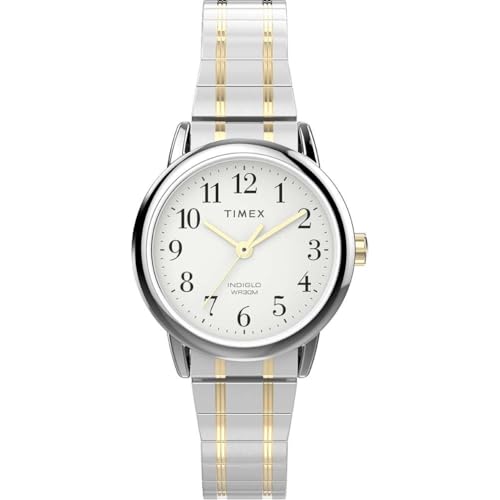 Timex Easy Reader Damen-Armbanduhr, 25 mm, zweifarbiges Edelstahl-Stretcharmband, weißes Zifferblatt, silberfarbenes Gehäuse TW2W52500 von Timex