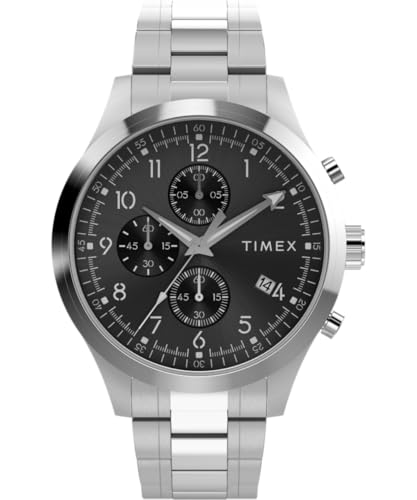 Timex Trend Herren-Armbanduhr, 16 mm, silberfarbenes Edelstahlarmband, braunes Ziffernblatt, silberfarbenes Gehäuse TW2Y01400 von Timex