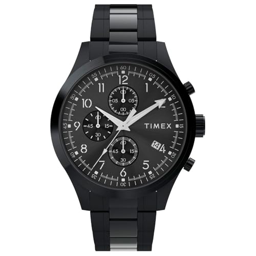Timex Trend Herren-Armbanduhr, 43 mm, schwarzes Edelstahlarmband, schwarzes Ziffernblatt, schwarz Gehäuse TW2Y01600 von Timex