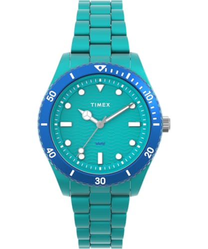 Timex TW2Y04700 Trend Damen-Armbanduhr, 37 mm, grünes Armband aus #Tide Ocean Material® mit grünem Ziffernblatt und grünem Gehäuse von Timex