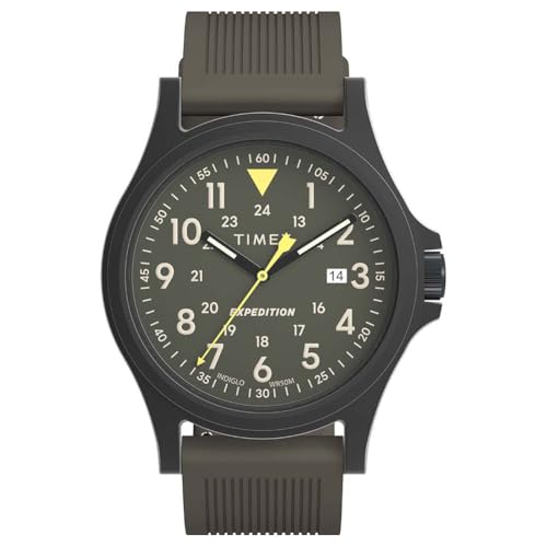 Timex Expedition Acadia Herren-Armbanduhr, 40 mm, metallisch-graues Silikonarmband, grünes Zifferblatt, schwarzes Gehäuse TW4B30000 von Timex
