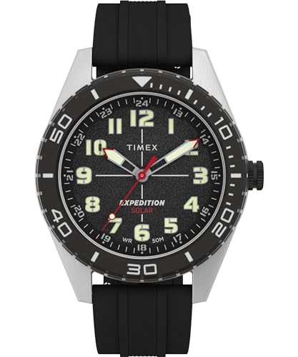 Timex Expedition Field Solar Herren-Armbanduhr, 43 mm, schwarzes Silikonarmband, schwarzes Zifferblatt, IP-Stahlgehäuse TW4B30800 Timex Expedition Field Solar Herren-Armbanduhr, 43 mm, schwarzes Silikonarmband, schwarzes Zifferblatt, IP-Stahlgehäuse TW4B30800 von Timex