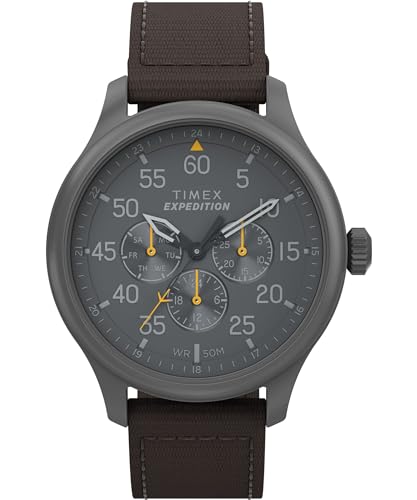 Timex Expedition Field Herren-Armbanduhr, 43 mm, braunes Armband, schwarzes Zifferblatt, metallisch-graues Gehäuse TW4B30900 von Timex
