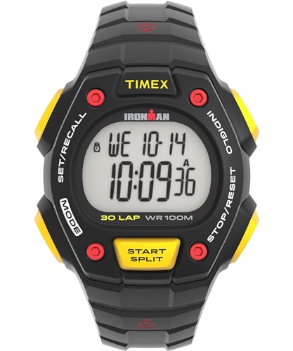 Timex Ironman Classic 30 Herren-Armbanduhr, 41 mm, schwarzes Harzarmband, digitales Zifferblatt, schwarzes Gehäuse TW5M58900 von Timex