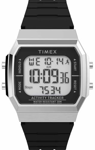 Timex Fitness-Tracker, Armbanduhr, Unisex, 40 mm, rotes Silikonarmband, digitales Zifferblatt, silberfarbenes Gehäuse TW5M60700 von Timex