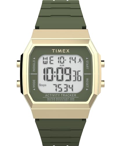 Timex Fitness-Tracker, Armbanduhr, Unisex, 40 mm, schwarzes Silikonarmband, digitales Zifferblatt, goldfarbenes Gehäuse TW5M60800 von Timex