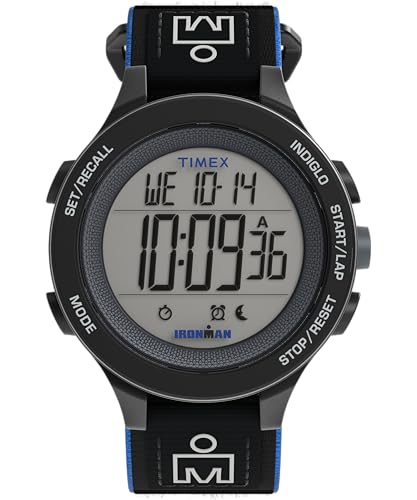 Timex Ironman Training Herren-Armbanduhr, 42 mm, schwarzes, elastisches, rasch zu fixierendes Stoffarmband, digitales Ziffernblatt, schwarzes Gehäuse TW5M64100 von Timex