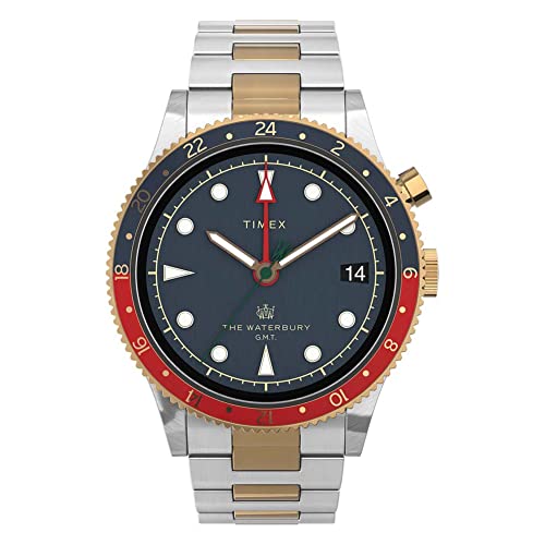 Timex Waterbury TW2U90600 Traditionelle GMT 39 mm Edelstahl-Armbanduhr, silber, Armband von Timex