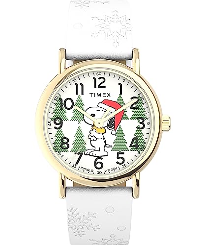 Timex x Peanuts Holiday Weekender TW2W24100 Armbanduhr, unisex, 38 mm, Lederband von Timex