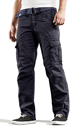 Timezone BenitoTZ Herren Cargohose Benito mit Stoffgürtel (W40/L36, Benito 3393 dunkelblau) von Timezone