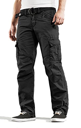 Timezone BenitoTZ Herren Cargohose Benito mit Stoffgürtel (W30/L36, Black) von Timezone