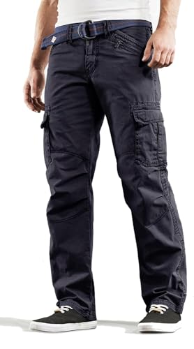 Timezone BenitoTZ Herren Cargohose Benito mit Stoffgürtel (W34/L32, Benito 3393 dunkelblau) von Timezone