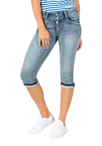 Timezone Damen Bermuda Slim ENYATZ 3/4 - Mid Waist - Slim Fit - Blau W25-W33 Stretch, Größe:W 26, Farbe:3337-3039 Aqua Blue Wash von Timezone