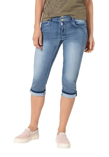 Timezone Damen Bermuda Slim ENYATZ 3/4 - Slim Fit - Blau W26-W33 Stretch Cotton, Größe:W 31, Farbe:Aqua Blue Wash 3039 von Timezone