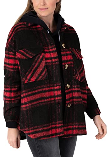 Timezone Damen Heavy Overshirt, red-Black Checks, L von Timezone