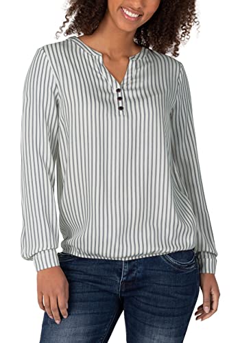 Timezone Damen Henley Blouse Bluse, White Blue Stripes, XXL von Timezone