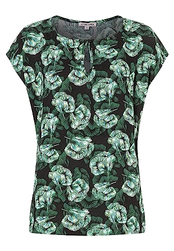 Timezone Damen Printed Airy Top T-Shirt, Black Ground Ginkgo, XL von Timezone