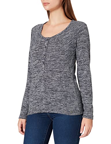 Timezone Damen Slim Henley Longsleeve T-Shirt, Black Melange, XS von Timezone