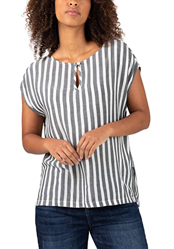 Timezone Damen Striped Airy Top T-Shirt, Grey White Stripe, L von Timezone