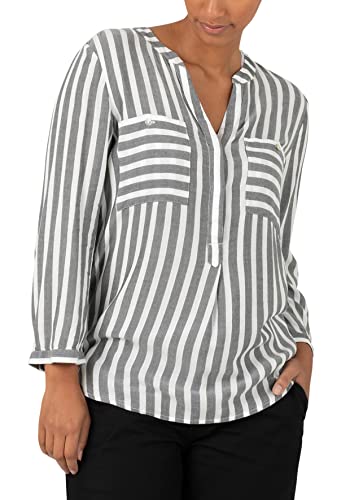 Timezone Damen Striped Henley Blouse Bluse, Grey White Stripe, M von Timezone