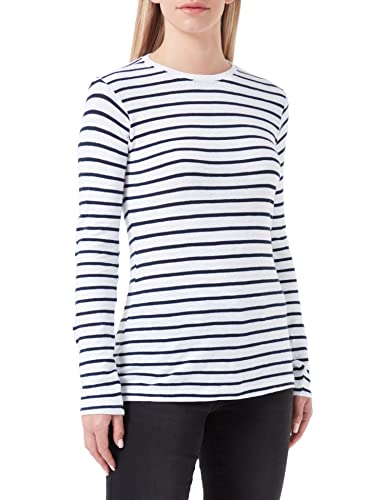 Timezone Damen Striped Longsleeve T-Shirt, White Blue Stripe, S von Timezone