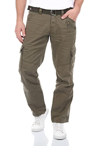 Timezone Cargohose Herren mit Gürtel BenitoTZ Loose Fit Cargo Hose Taschen Baumwolle, Farbe:Khaki (4137), Größe:31W / 30L von Timezone