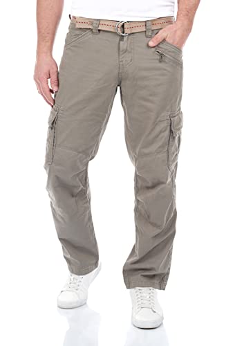 Timezone Herren Cargo Jeans Hose BenitoTZ Loose Fit Cargohose Stoffgürtel 100% Baumwolle Basic Taschen Beige w28 w29 w30 w31 w32 w33 w34 w36 w38 w40, Farbe:Perl Grey (8435), Größe:29W / 34L von Timezone