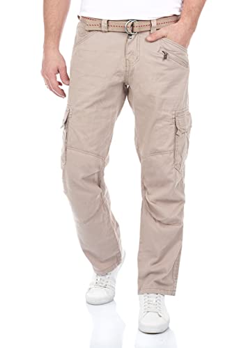 Timezone Herren Cargo Jeans Hose BenitoTZ Loose Fit Cargohose Stoffgürtel 100% Baumwolle Basic Taschen Beige w28 w29 w30 w31 w32 w33 w34 w36 w38 w40, Farbe:Stone Beige (2202), Größe:29W / 32L von Timezone