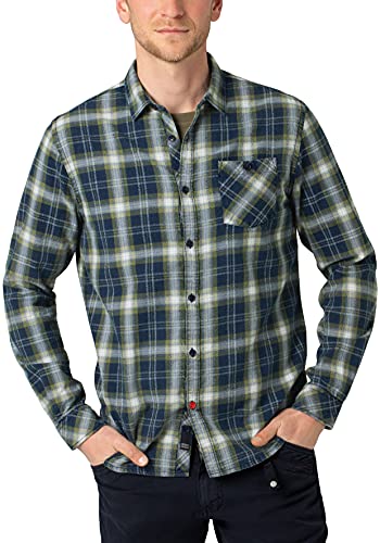 Timezone Herren Effect Weave Check Shirt Hemd, ocher Navy, S von Timezone