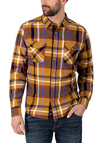 Timezone Herren Flanell Shirt Hemd, Big Ochre Navy Check, 3XL von Timezone