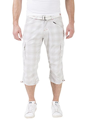 Timezone Herren Loose Miles 3/4 Cargo Incl. Belt Shorts, Weiß (White Check 1013), W32 von Timezone