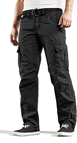 Timezone Herren Relaxed Hose BenitoTZ schwarz Cargo Pants incl. Belt W34/L36 von Timezone