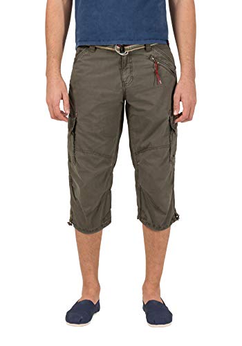 Timezone Herren Shorts Loose Miles 3/4 Cargo incl. Belt, Grün (washed oliv 4064), W32 von Timezone