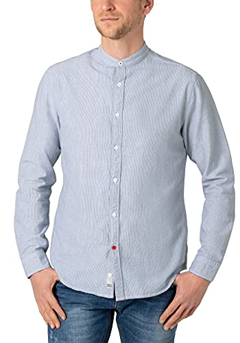 Timezone Herren Stand-up-Collar Shirt Hemd, Blue White Pinstripe, S von Timezone