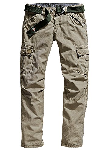 Timezone Herren Straight Leg Hose BenitoTZ cargo pants incl. belt, Gr. W31/L36, Beige (dirty sand 6166) von Timezone