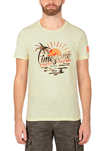 Timezone Herren Watercolor Palms T-Shirt, Gelb (Pastel Yellow 7067), Large (Herstellergröße: L) von Timezone