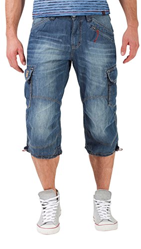 Timezone Textil Herren Shorts Loose MilesTZ 3/4 Cargo Blau (Fog Blue Wash 3131) W31 von Timezone