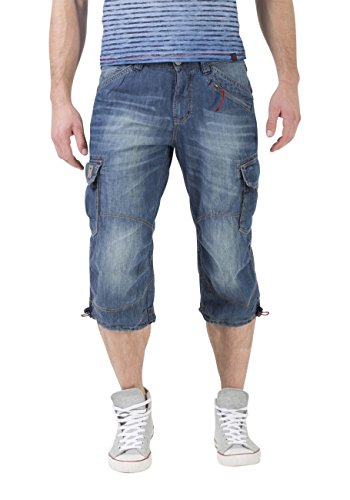 Timezone Textil Herren Shorts Loose MilesTZ 3/4 Cargo Blau (Fog Blue Wash 3131) W31 von Timezone