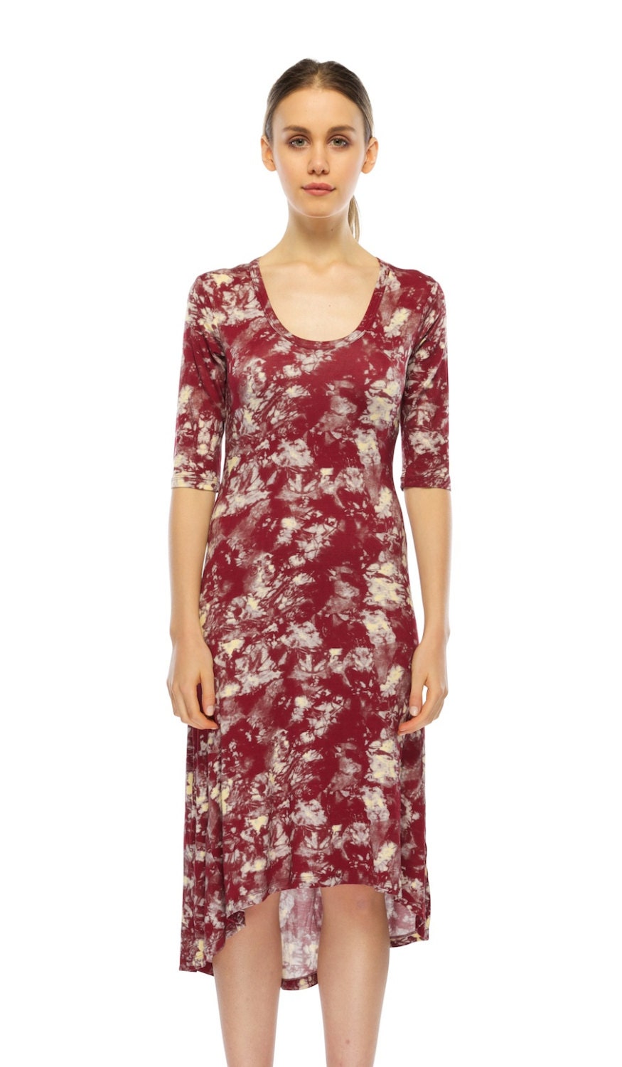 Ausgestelltes Jersey Kleid - Rot Batik Ausgestelltes Jersey Kleid - Rot Batik von TimiAlaere