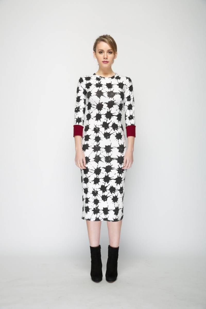 Ladylike Bodycon Jersey Kleid - Elfenbein/Schwarz Gemustert von TimiAlaere