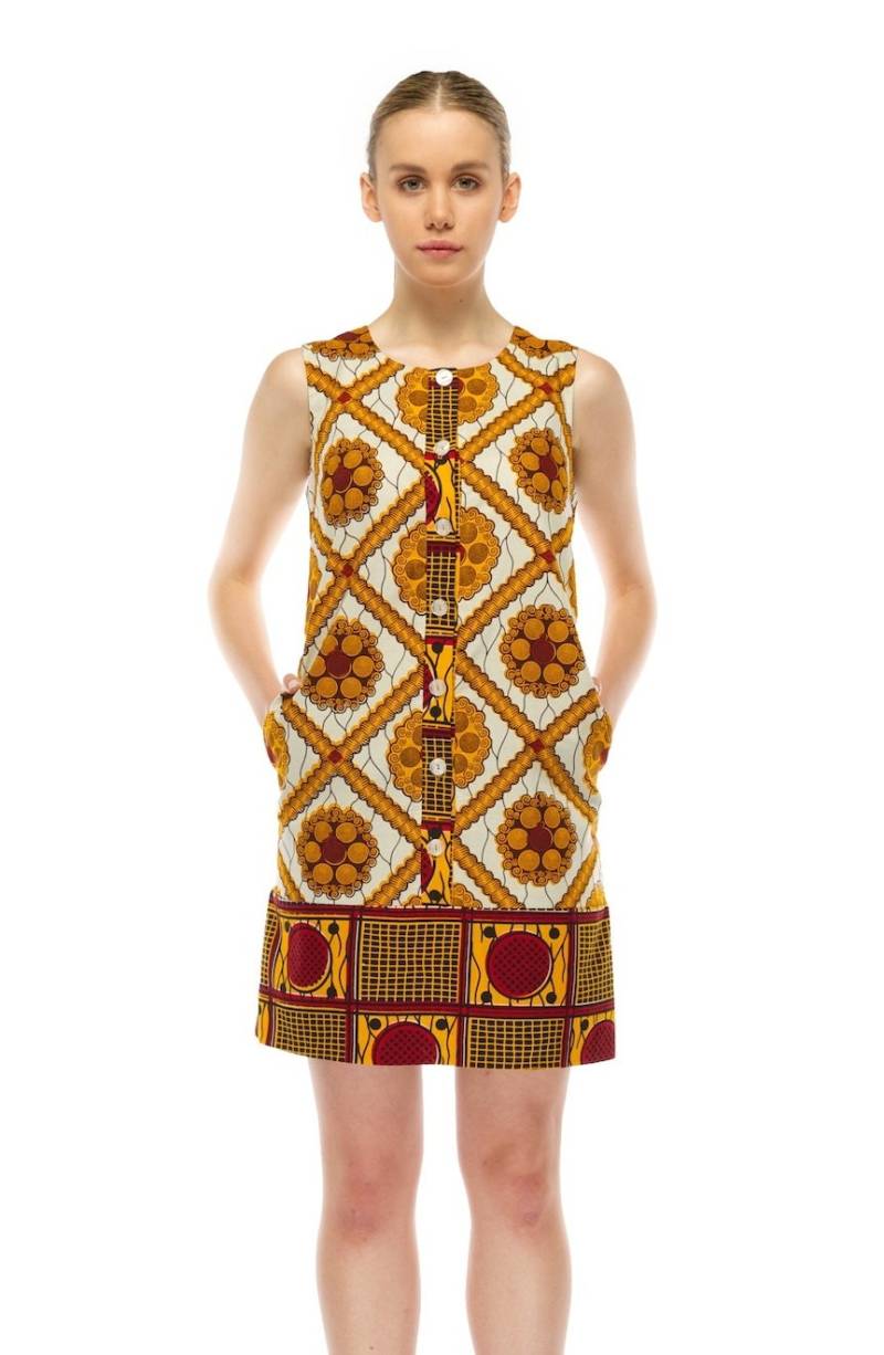 Tilda Etuikleid - Goldfarbener Quadratprint von TimiAlaere