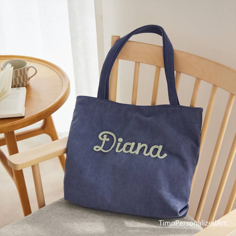 Custom Corduroy Tote, Embroidered Bag, Holiday Gift, Birthday Xmas Bridesmaid Casual Gift For Her von TimoPersonalizedArt
